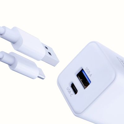 14. 3mk Hyper GaN Ladegerät 20W QC4+ PD PPS USB-C USB-A Wandladegerät - Weiß