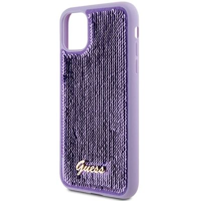 6. Guess Pailletten Script Metallhülle für iPhone 11 / Xr – Lila