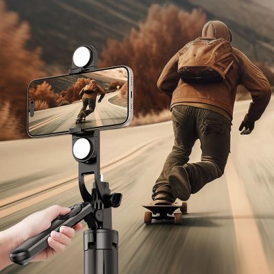 9. Selfie Stick WH181D-Y1S Teleskopstativ 1,75 m aus Aluminiumlegierung mit Dual-Licht und Telefonhalter – Schwarz
