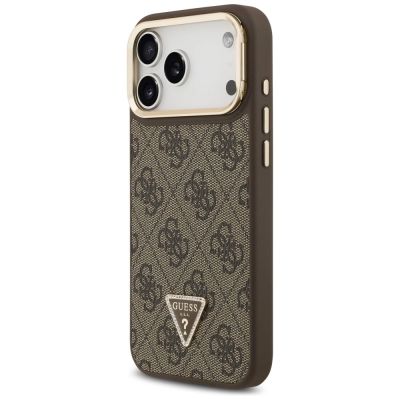 2. Guess 4G PU Dreieck-Logo & Standkamera Magsafe Hülle für iPhone 17 Pro Max - Braun