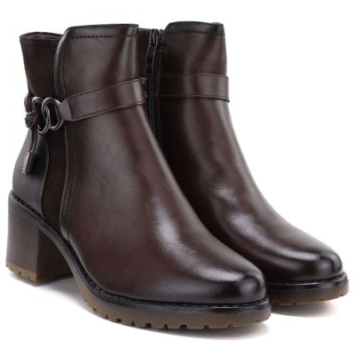 5. Gefütterte Damen-Ankle-Boots mit Blockabsatz, braun, Potocki SZ12873