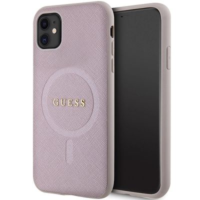 Guess GUHMN61PSAHMCP Hülle für iPhone 11 / Xr – rosa Saffiano MagSafe