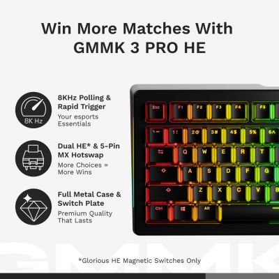 19. Glorious Gaming GMMK 3 PRO HE 75% vorgefertigte USB-Tastatur QWERTY US-Englisch Schwarz