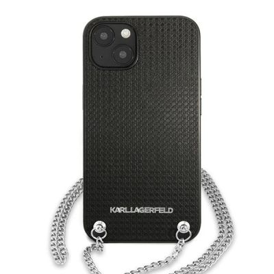 3. Karl Lagerfeld KLHCP13SPMK iPhone 13 mini 5,4 "Hardcase schwarz / schwarzes Leder mit Struktur und Kette