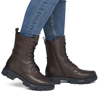 12. Damen-Ankle-Boots aus Leder, gefüttert, braun