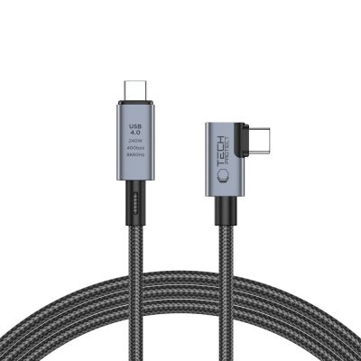 Tech-Protect UltraBoost Max L USB-C 4.0 (gerade) / USB-C 4.0 (gewinkelt) PD-Kabel 240 W 8K 40 Gbit/s 1,5 m – grau