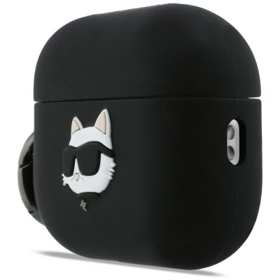 2. Karl Lagerfeld Silikonhülle mit Choupette-Kopf (3D) für AirPods Pro 3 – Schwarz
