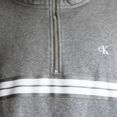 3. Calvin Klein Fleece-Kapuzenpullover mit Reißverschluss und Logo-Band, Grau meliert - LZ04RE285G-P7E