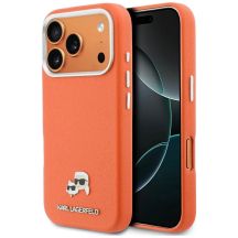 Karl Lagerfeld Karl & Choupette Head Pins Saffiano MagSafe Hülle für iPhone 17 Pro Max - Orange