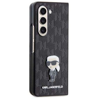 5. Karl Lagerfeld Saffiano Monogram Ikonik Pin Hülle für Samsung Galaxy Z Fold 5 – Schwarz