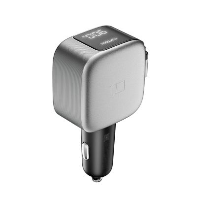 2. Cuktech CC903P 100W Kfz-Ladegerät mit Display und 70 cm langem, einziehbarem USB-C-Kabel – Grau