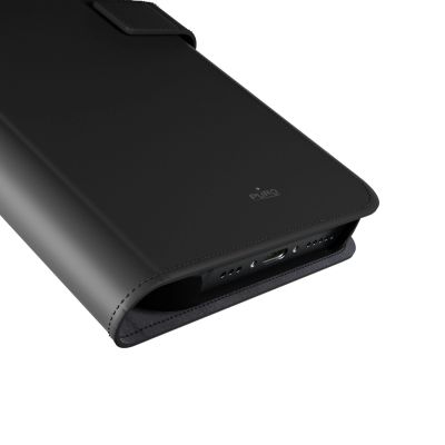 5. Puro Wallet Abnehmbare MagSafe 2in1 Öko-Lederhülle mit Klappe und Geldbörse für iPhone 16 – Schwarz