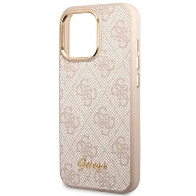 6. Guess 4G Vintage Gold Logo Hülle für iPhone 14 Pro – Rosa