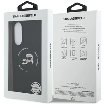 8. Karl Lagerfeld Silikonhülle „Nauble Heads And Circle MagSafe“ für Samsung Galaxy S25 Edge – Schwarz