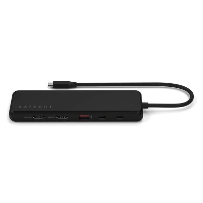 4. Satechi 13-in-1 USB-C Triple Display Multiport Adapter - USB-C Adapter (1x Ethernet 1 Gbit/s, 3x USB-A 5 Gbit/s, 1x USB-A 10 Gbit/s, 2x USB-A 480 Mbit/s, 2x USB-C 10 Gbit/s 85W PD, 2x HDMI 2.0 4K@60Hz, DP 1.4 8K@60Hz, 3,5 mm Audio Ein-/Ausgang) (schwarz)