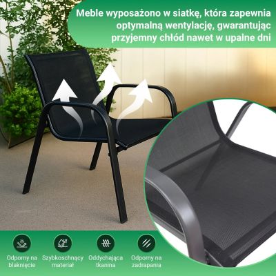 8. Klassisches Gartenmöbelset aus Textil aus dem Schwarzwald, zwei Stühle + schwarzer Tisch