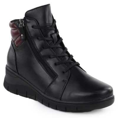Schwarze Damen-Lederstiefeletten mit Keilabsatz Vinceza 39963