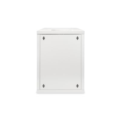 20. Wandmontierter Netzwerkschrank 10" 9U Rack 312x300, Glastür, grau, ungeteilt, montiert, 30 kg