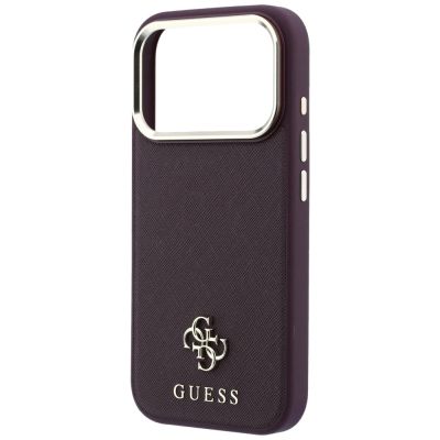 6. Guess Saffiano Small 4G & Classic Logo MagSafe Hülle für iPhone 18 Pro / 17 Pro - Burgunderrot