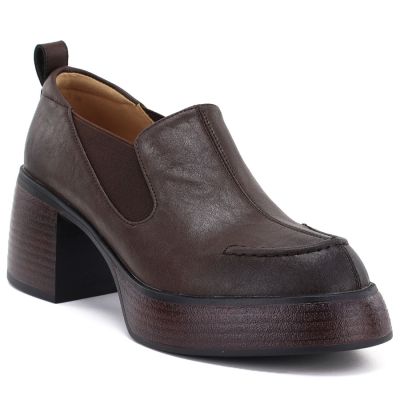 Braune Damen-Lederschuhe mit hohem Absatz D&A S.Barski CR62-3525