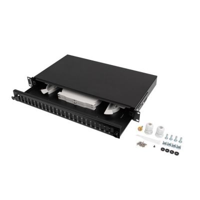 LANBERG 24xSC Duplex / 24xLC Quad Rack Glasfaserverteilerkasten 19" 1HE Schwarz + Zubehör