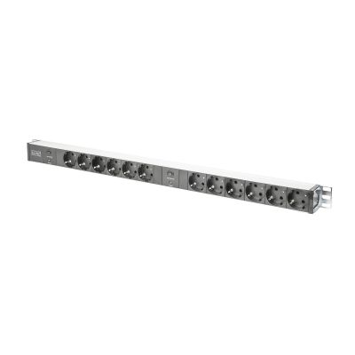 7. Vertikale PDU-Steckdosenleiste, 12x Schuko-Steckdosen, 2x (2m, Unischuko-Stecker, 16A, Überlastschutz)