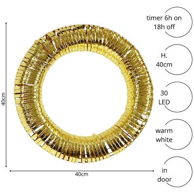 5. Dekorativer Kranzreifen, 30 LEDs, 40 cm, Gold