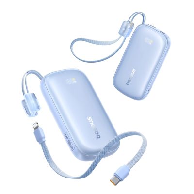 2. Baseus EnerFill FC21 Qpow 3 Ultra 10000mAh 45W Powerbank mit abnehmbarem USB-C-/ Lightning Kabel – Blau