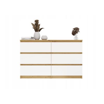 5. M6 MALWA Kommode 120 cm 6 Schubladen Kunst/Weiß Set