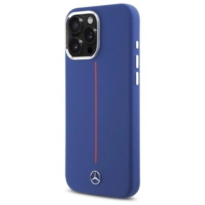2. Mercedes Silikon Red Stripe MagSafe Hülle für iPhone 16 Pro Max – Marineblau