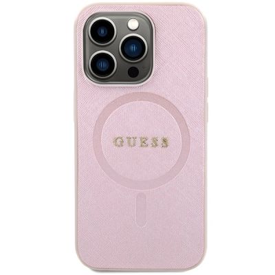3. Guess Saffiano MagSafe Hülle für iPhone 15 Pro – Rosa