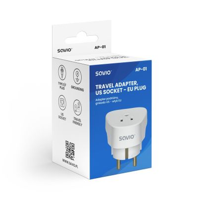 4. SAVIO Reiseadapter, US-Steckdose – EU-Stecker AP-01