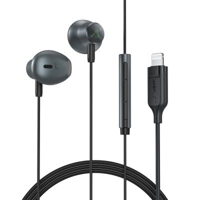 2. Acefast L1 In-Ear-Kopfhörer mit Lightning-Anschluss, Mikrofon und Fernbedienung 1,2 m – Schwarz