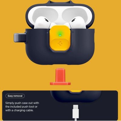 3. Spigen Nano Pop Hülle für AirPods Pro 3 – Marineblau und Gelb