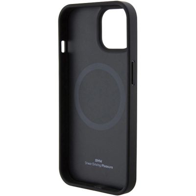7. BMW MagSafe Leder Hot Stamp Hülle für iPhone 15 Plus – Schwarz