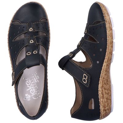 4. Damen-Lederschuhe mit Lochmuster, bequem, mit Klettverschluss, schwarz, Rieker 44852-14
