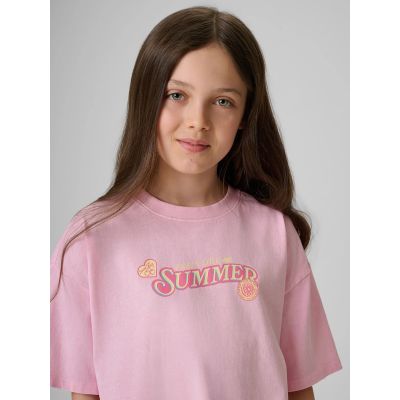 3. Mädchen-T-Shirt mit kastenförmigem Schnitt und Aufdruck 4F 4FJRAW26TTSHF4324-056S