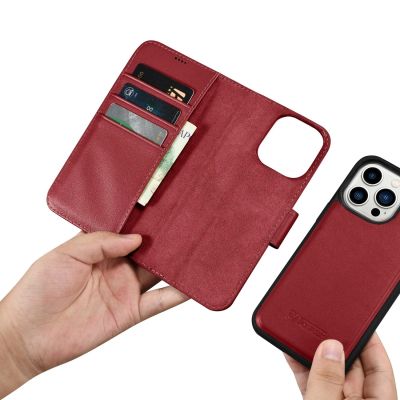 15. iCarer Wallet Case 2in1 Cover iPhone 14 Pro Max Leder Flip Cover Anti-RFID Rot (WMI14220728-RD)
