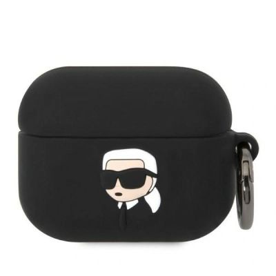 Karl Lagerfeld Silikonhülle mit Karl-Lagerfeld-Kopf (3D) für AirPods Pro – Schwarz