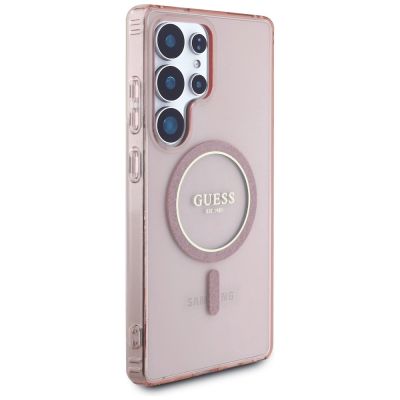 4. Guess Glitter Circle Classic Logo MagSafe Hülle für Samsung Galaxy S25 Ultra rosa