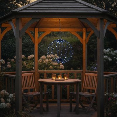 12. Solar-Hängelampe, Kugel, 30 cm, 120 LEDs, Kaltweiß