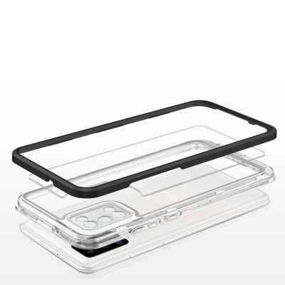 5. Klare 3in1 Hülle für Samsung Galaxy A03s (166) Rahmen Gel Cover schwarz