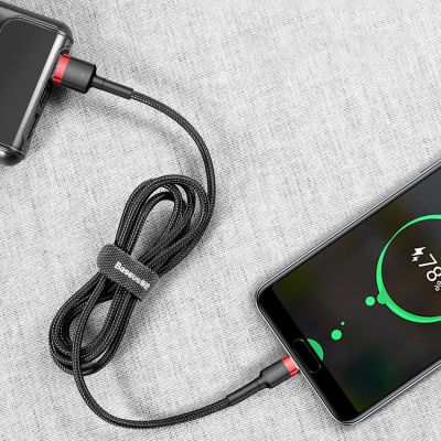 11. Baseus Cafule Cable strapazierfähiges Nylonkabel USB / USB-C QC3.0 2A 3M schwarz-rot (CATKLF-U91)