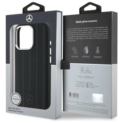 8. Mercedes Silikonhülle mit vertikalen Ton-in-Ton-Streifen und MagSafe-Design für iPhone 16 Pro Max – Schwarz