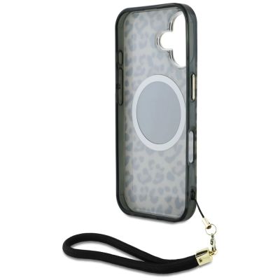 6. Guess HC IML Leopard Triangle Cord Strap MagSafe iPhone 16 Hülle - Braun