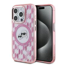 Karl Lagerfeld IML Monogram Karl & Choupette Head MagSafe-Hülle für iPhone 15 Pro – Rosa