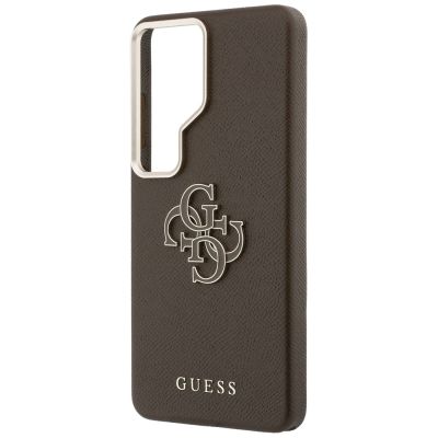 6. Guess Schutzhülle mit genarbtem, großem 4G-Metalllogo für Samsung Galaxy S26 Ultra – Braun