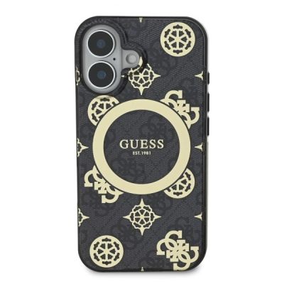 3. Guess IML Peony On 4G Background MagSafe-Hülle für iPhone 16 – Schwarz