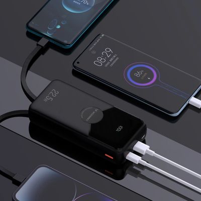5. Wozinsky WFC-15B 20000mAh 22,5W PD20W Powerbank mit integrierten Lightning und USB-C-Kabeln – Schwarz