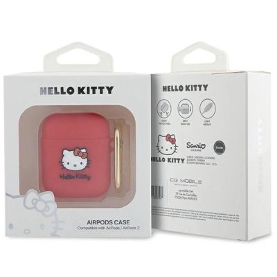 3. Hello Kitty Silikon 3D Kitty Head Hülle für AirPods 1/2 – Fuchsia
